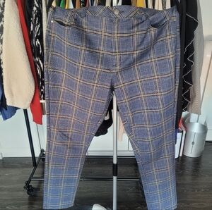 Anthropologie $98 Avec Les Filles Skinny Jean Plaid Pant in Blue Motif Sz L